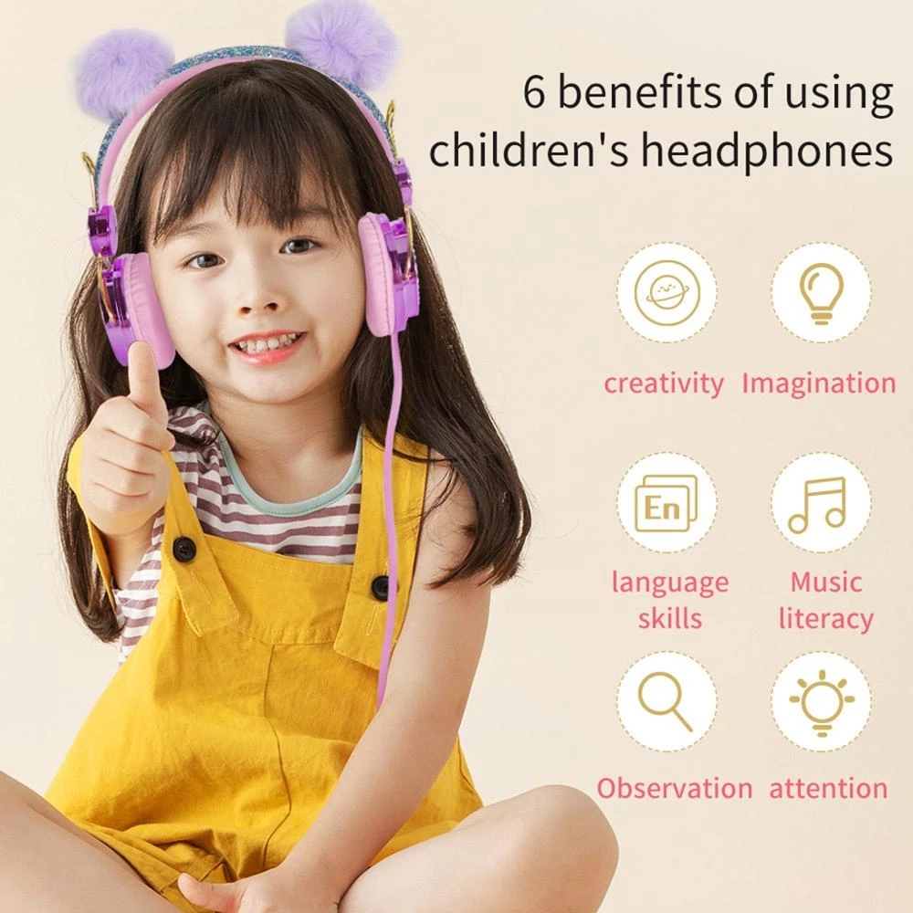 Cute Cartoon Unicorn Wired Headphones With Microphone Music Stereo Earphone Computer Mobile Phone Headset Kids Christmas Gift