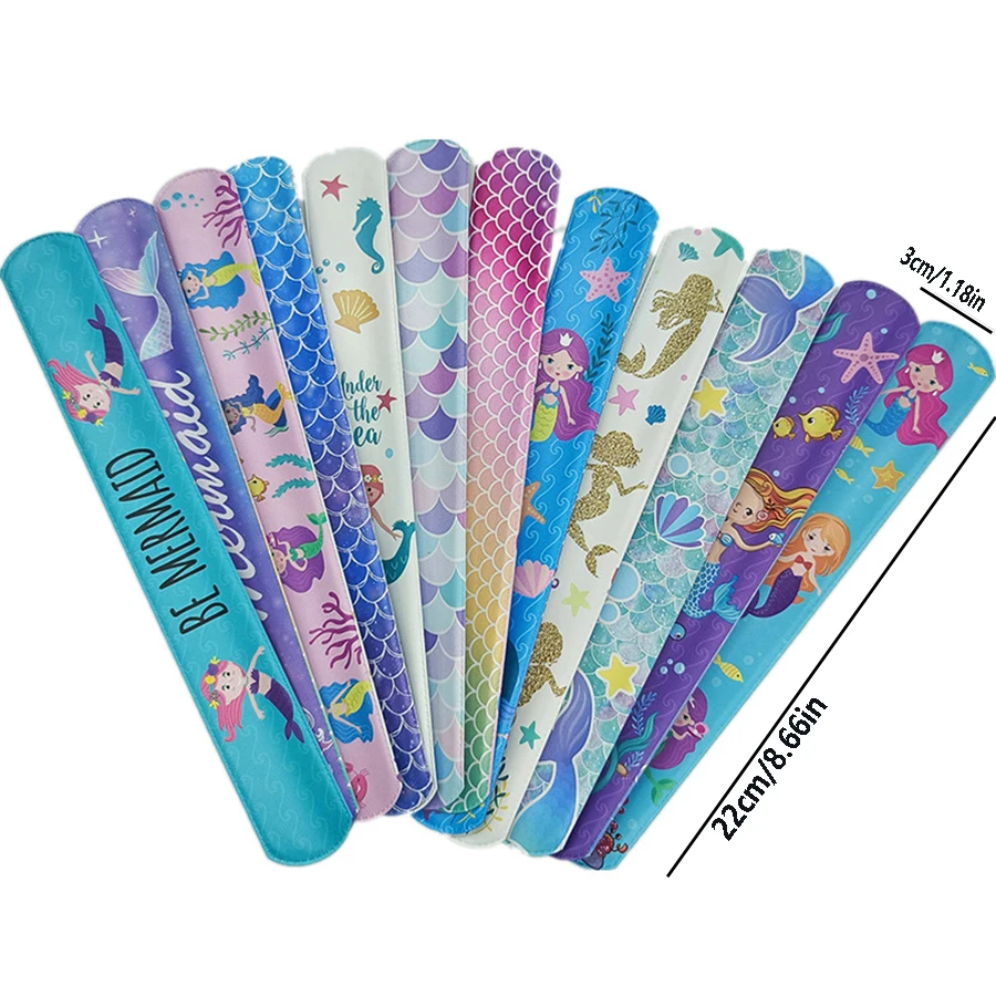 6Pcs Random Cartoon Mermaid Slap Bracelets Animals Wristband Gift Birthday Kids Favor Toys Party Supplies