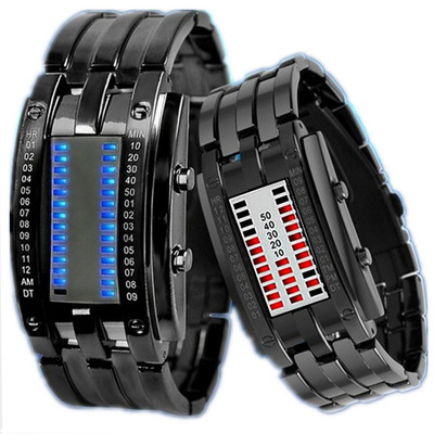 Men Women Future Technology Binary Black Stainless Steel Couple Watch Date Digital LED Bracelet Sport Watches