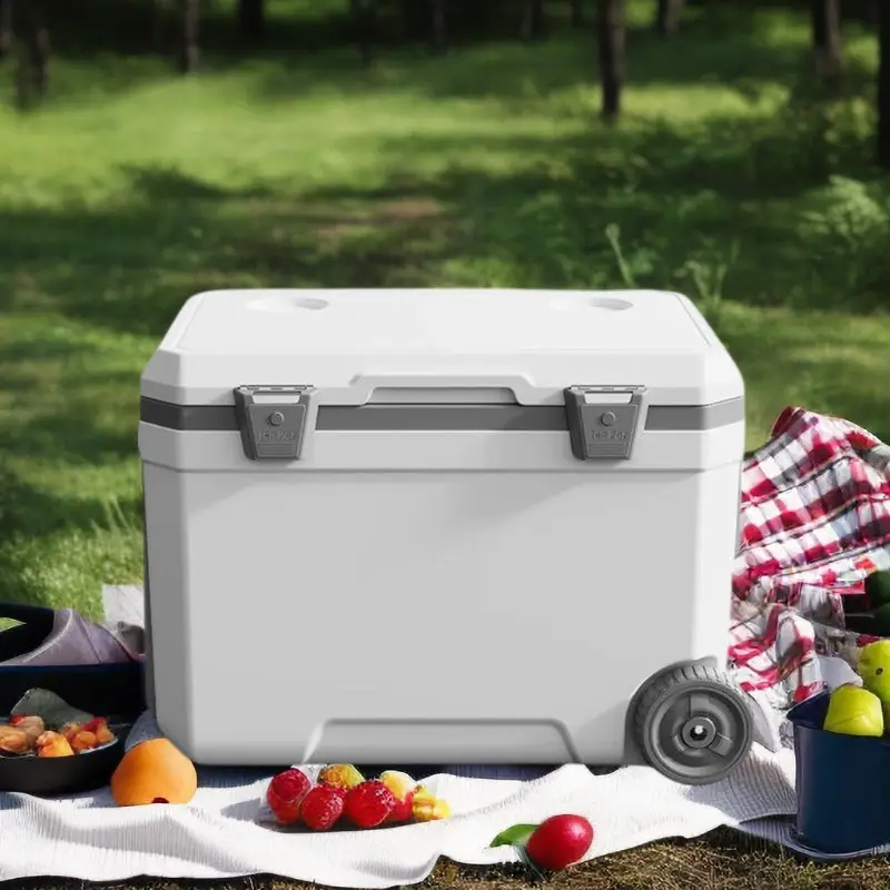 1pc 11.89 Gallon Outdoor Cart with Wheels Insulated Box, Camping Fresh Food Storage Box Car Mount and Boat Mount Large Capacity Food Refrigerator