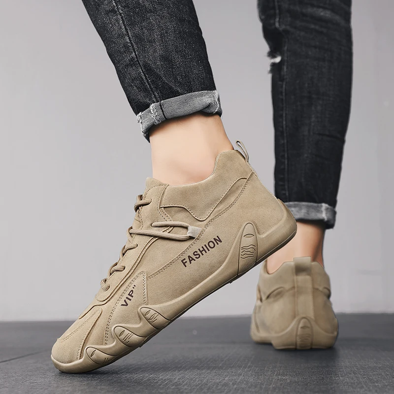 Waterproof Sneakers Lace Up Leather Casual Sneakers for Men Casual Motorcycle Shoes Waterproof Leather Ankle Boots for Men