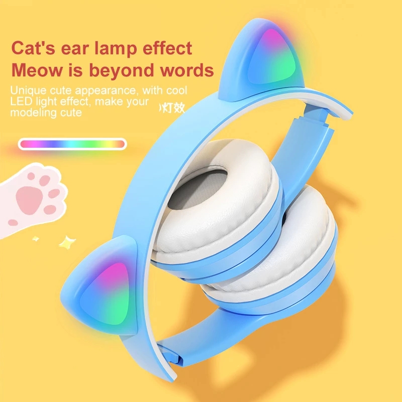 LED Cat Ear Wireless Headphones 5.0 Bluetooth Earphone Kids Gift Headset 3.5mm With Mic Noise Cancelling For Online Learning