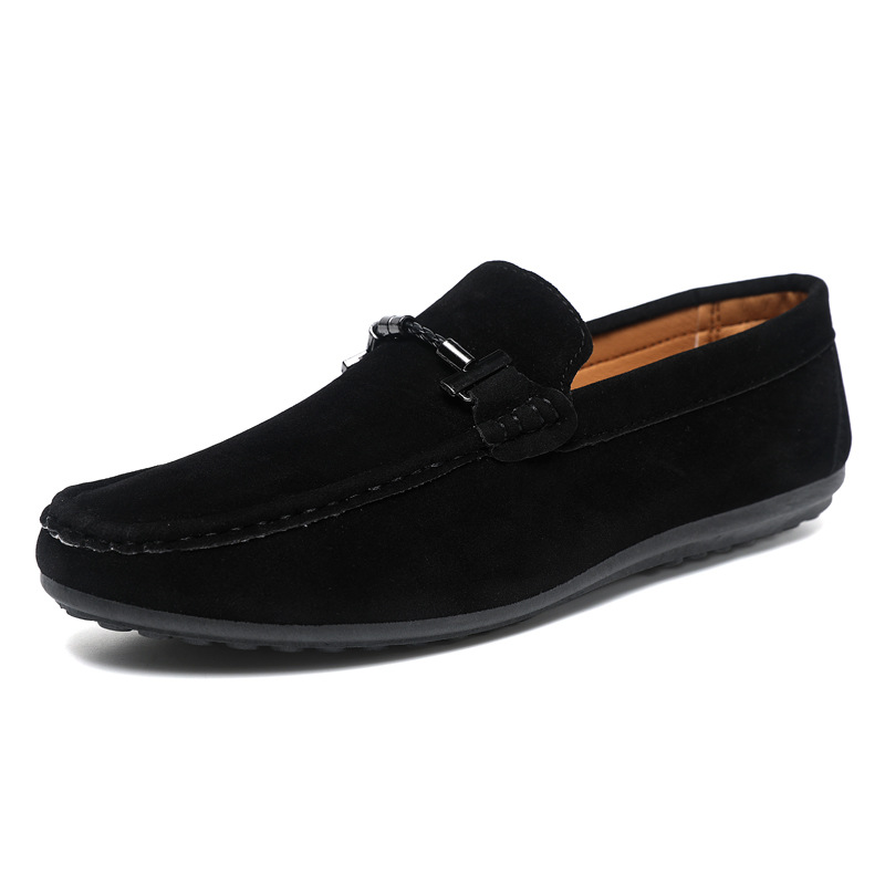 Black Men's Casual Shoes Men's Leather Shoes High-quality and Fashionable Bean Shoes