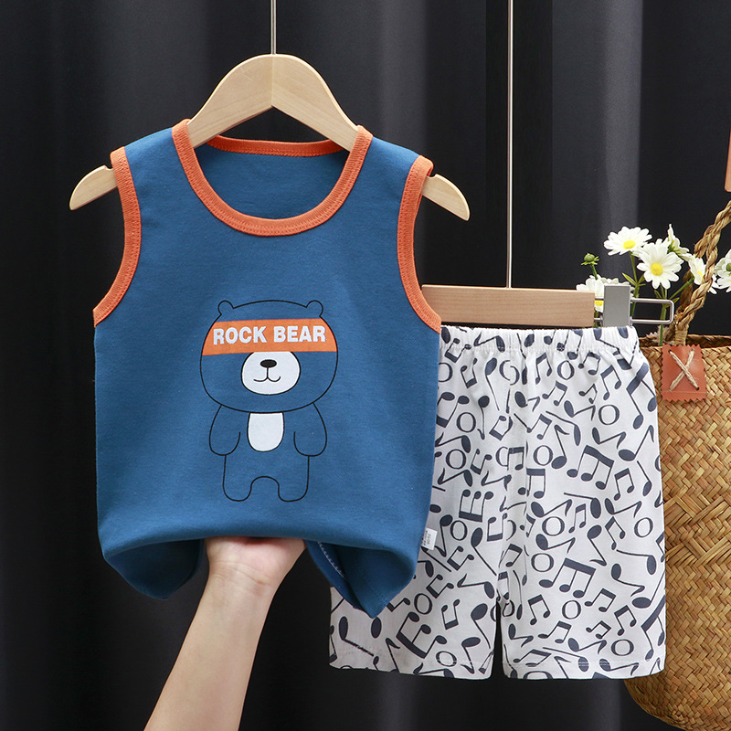Children's Vest Suit 1-6 Years Old Kids Clothes Girls Pink Dinosaur Suit Summer Sleeveless T Shirt shorts Boys Tracksuit Outfits