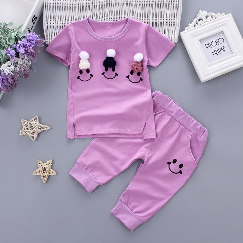 Newborn Kids Baby Girls Clothes short sleeve round neck pullover letter print Tops Denim solid Ruffle Skirts 2pc