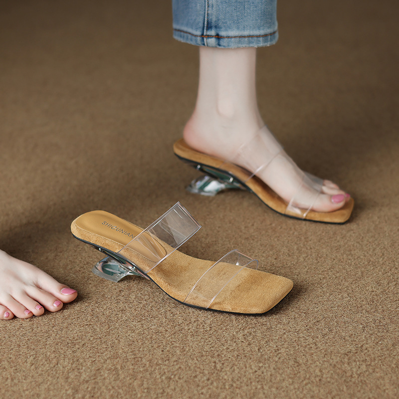 Sandals, new transparent crystal shoes, cool slippers, fashionable high heels for outdoor wear