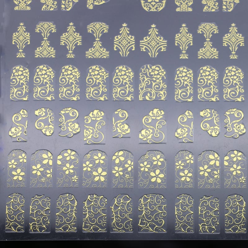 108Pcs/Set Metal Bronzing Decal 3D Full Cover Nail Gold Foil Flower Art Sticker