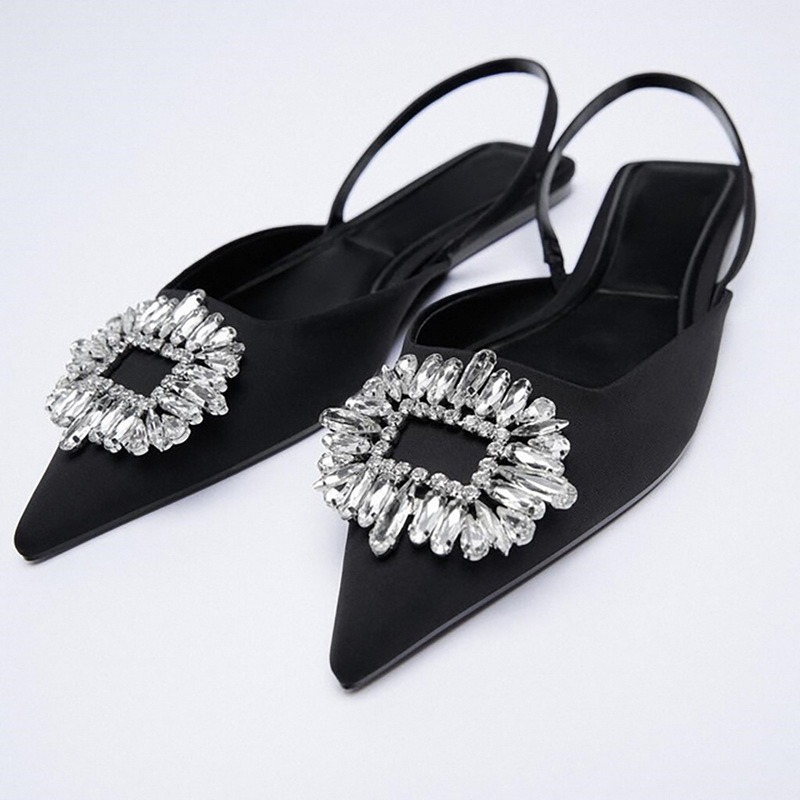 Summer New Green Rhinestone Temperament Wedding Shoes Muller Shoes Fairy Pointed Toe Flat Single Shoes Sandals