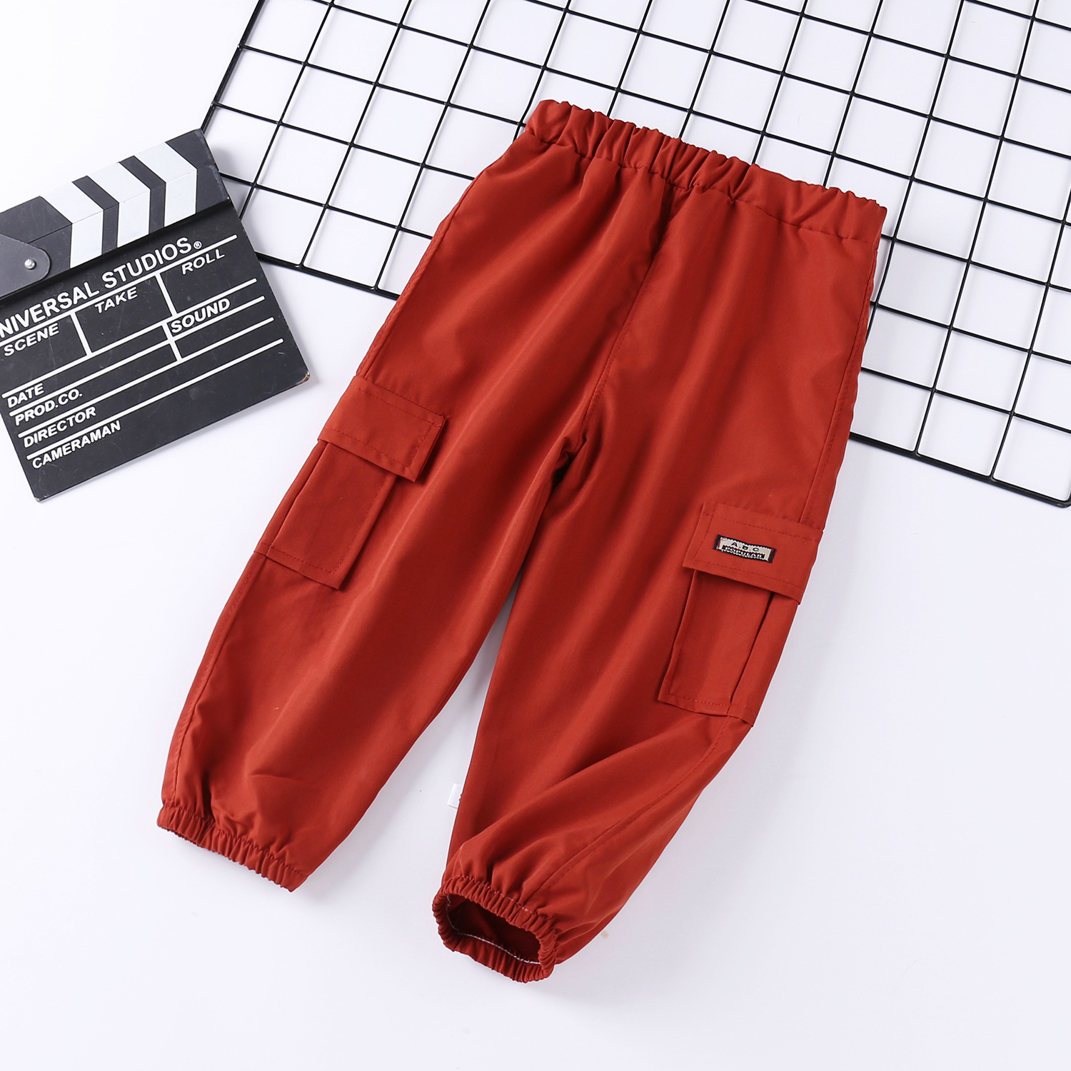 Spring Autumn Kids Cargo Pants Solid Color Children Casual Trousers with Multi Pockets Elastic Waist Boys Cargo Pant Streetwear