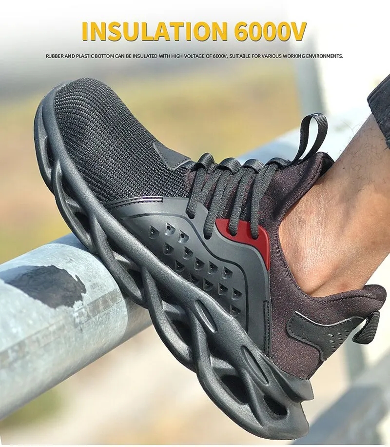 Quality Safety Shoes Men Rotary Buckle Work Shoes Air Cushion Indestructible Sneakers Puncture-Proof Security Boots