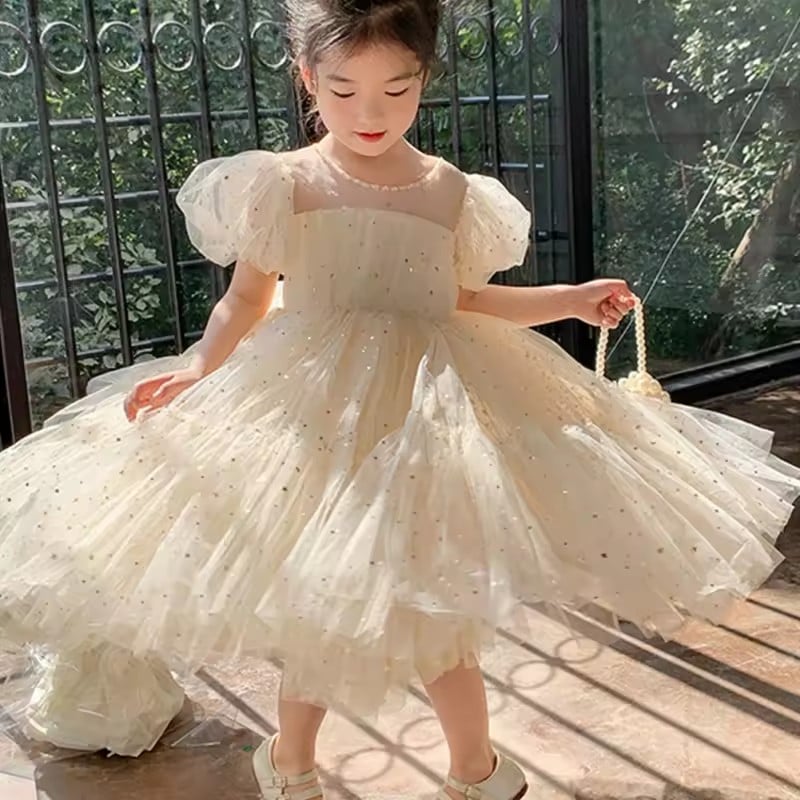 1pcSummer Kids Girls' Dress Baby Temperament Princess Dress Cute Sweet Children's Dress Westernized Dreamy Yarn Dress