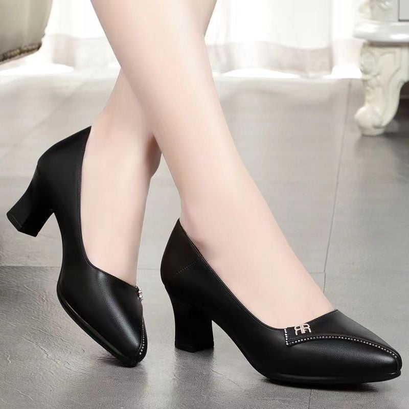 Thick Heeled Single Shoes Women's New High Heeled Shallow Mouth Comfortable Genuine Leather Office Women Shoes