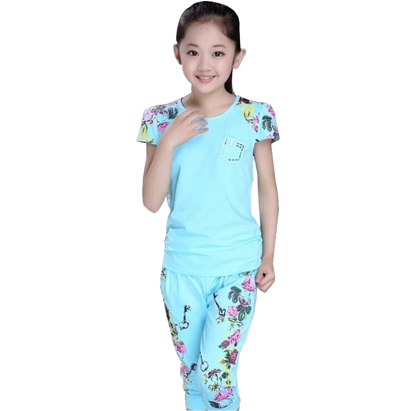 Girls' summer clothes new short-sleeved middle-aged children's summer Western-style children's casual sports suit