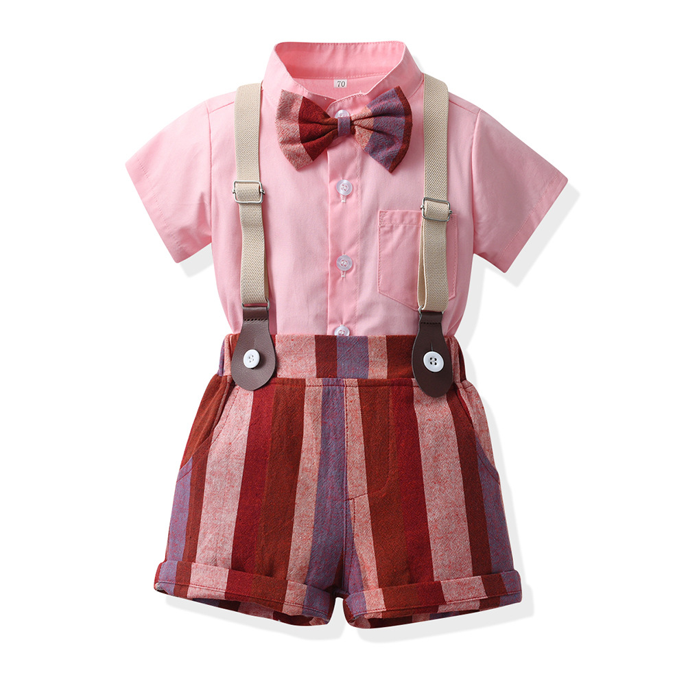 Top and top Summer Kids Boys Gentleman Clothes Set Children Boys Casual Clothing Sets Short Sleeve Bowtie Shirt+Overalls Suits