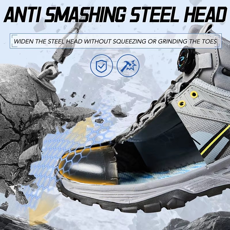 2026 New Rotating button Work Safety Boots Men Shoes Anti-smash Anti puncture Work Sneakers Security Shoes Steel toe Boots Male