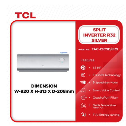TCL 2.0HP TAC-18CSD/FCI SPLIT INVERTER R32 AIR CONDITION SILVER