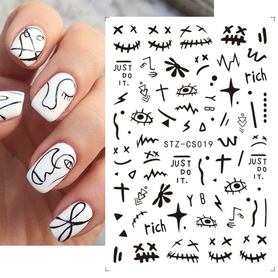 Fashion Nail Sticker Geometric Abstract Line Nails Inspired Decals Art 3D Adhesive Sliders Manicure Accessory
