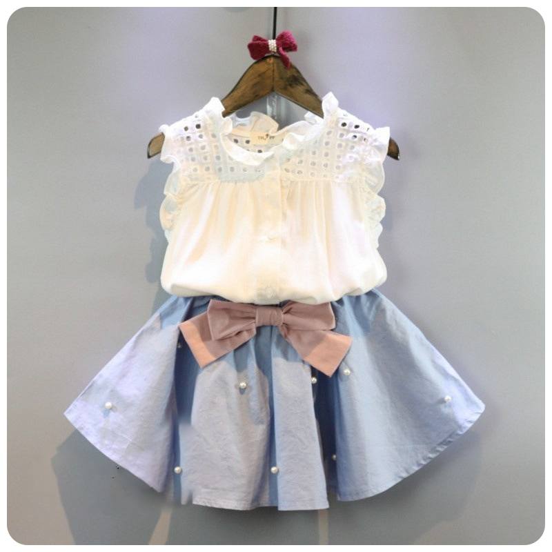 Buy 1 get 1 Kids Clothes for Girls The Bow Skirt and Lace Top Summer Suit Korean Style Children's Clothing Sets Baby Toddler