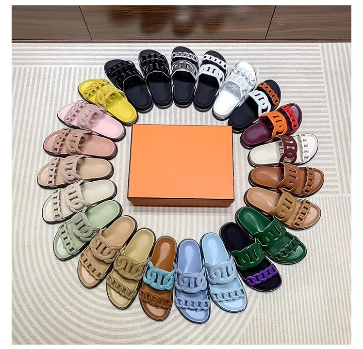 Hermes Spring and Summer Classic Pig Nose Slippers Chypre Women's Erlong Slippers One Stirrup Beach Flat Sandals