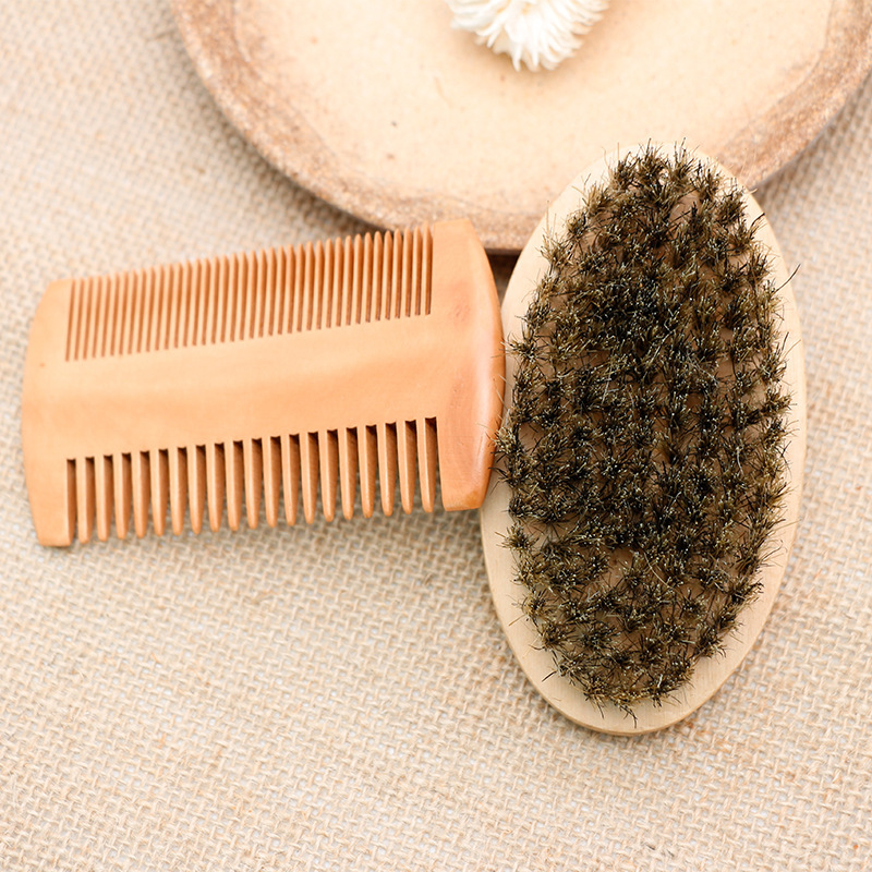 Professional Soft Boar Bristle Wood Beard Brush Hairdresser Shaving Brush Comb Men Mustache Comb Kit With Gift Bag Hair Comb Set