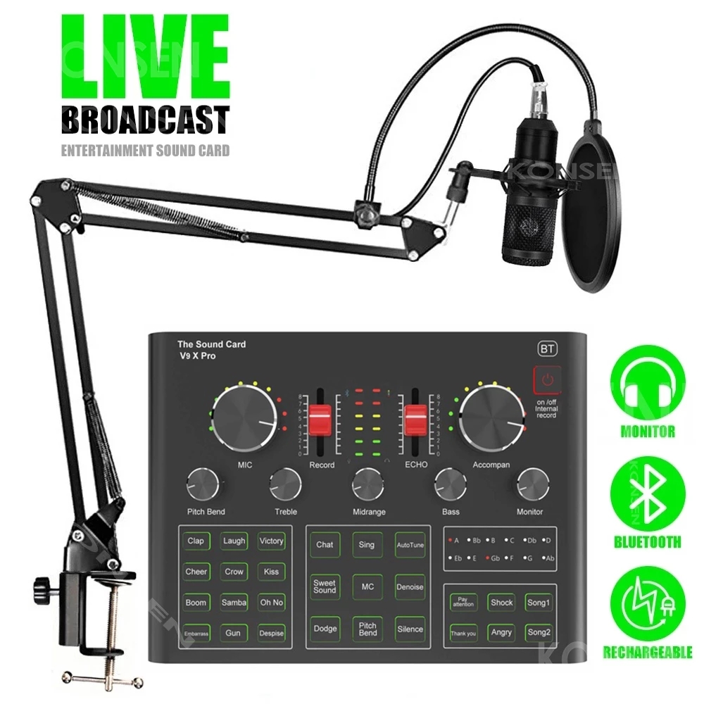 BM800 V8 Sound Card Set Professional Audio Condenser Mic Studio Singing Microphone for Karaoke Podcast Recording Live Streaming