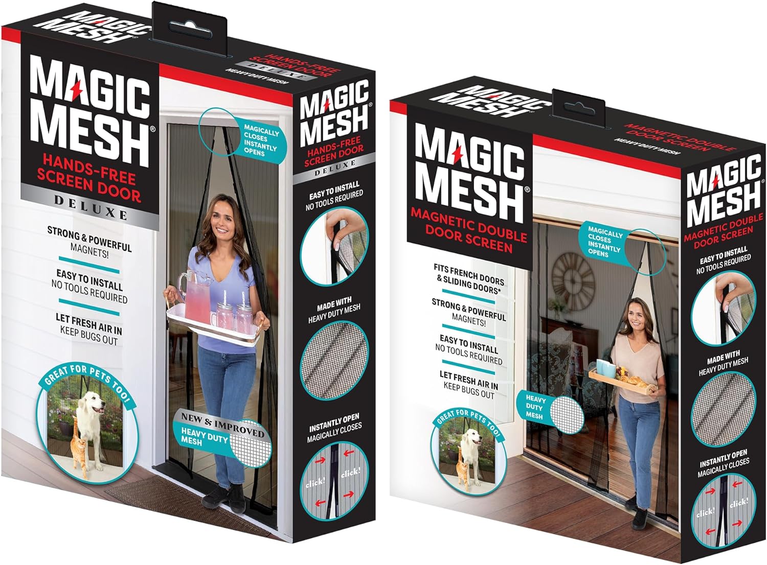 Magic Mesh Double Door- Hands Free Magnetic Screen Door, Fits French & Sliding Doors 75 in x 83 in