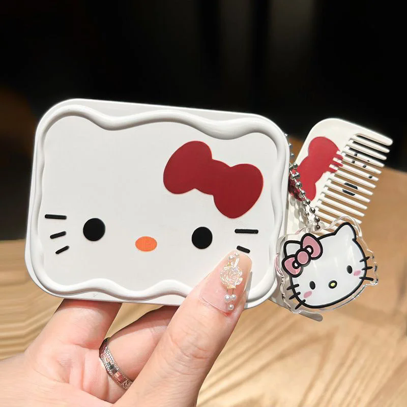 Hello Kitty Butterfly Mini Folding Mirror – Lightweight Student-Friendly Makeup & Comb Mirror with Seamless Single-Piece Constru