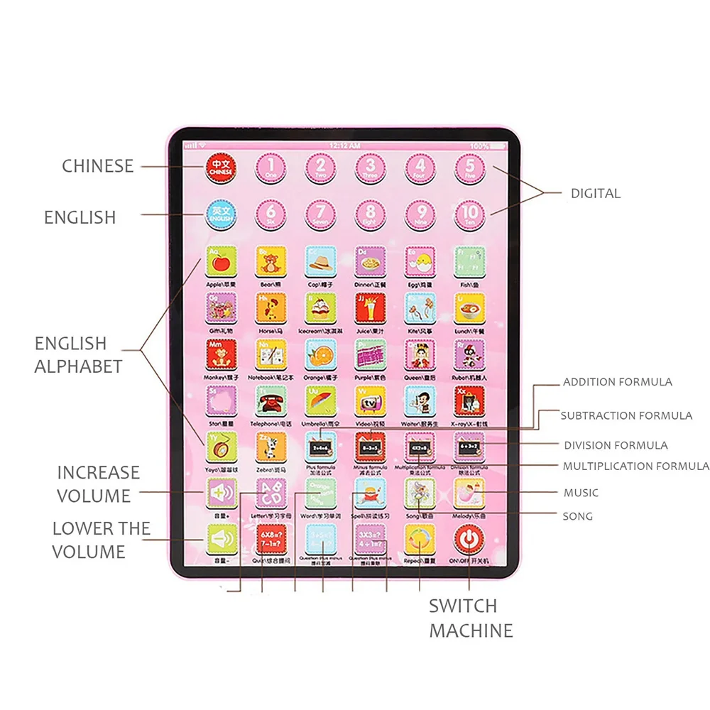 Chinese English Electronic Learning Tablet Funny Interactive Learning Study Toy