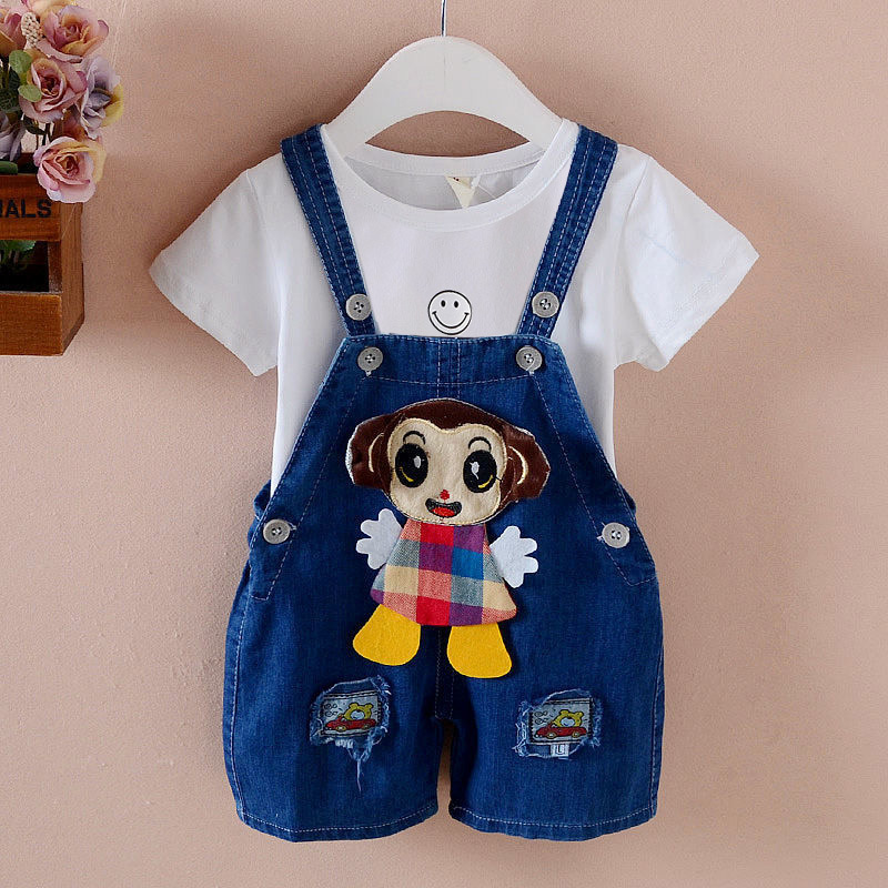 New Summer Baby Bodysuit Baby Strap Pants Denim Shorts for Boys and Girls
