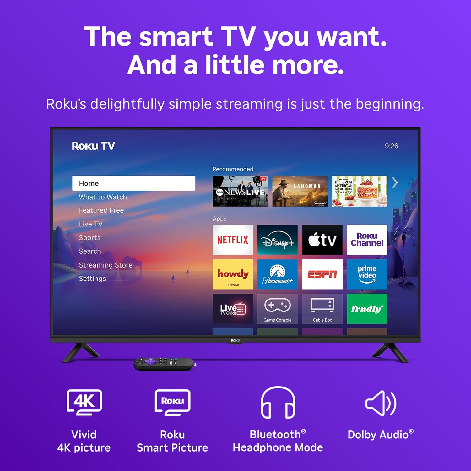Roku Smart TV 2026 – 43-Inch Select Series, 4K HDR TV – Roku TV with Voice Remote – Flat Screen LED Television with Wi-Fi for Streaming Live Local New