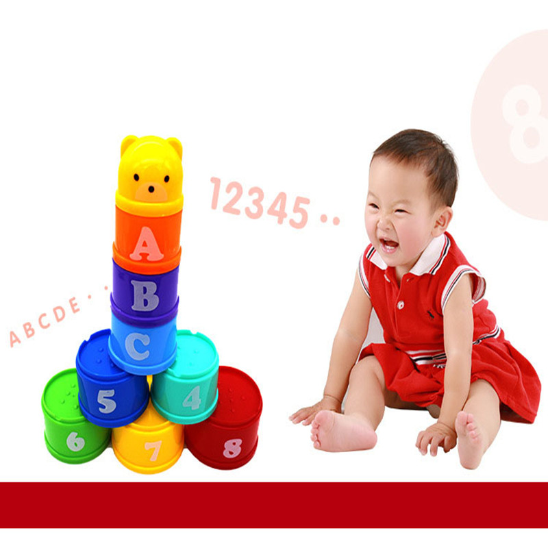 Kids Sorting Stacking Toys Baby Building Toy Stacking Cups With Numbers Pattern Cartoon Bear Baby Bath Toy Educational Toys For