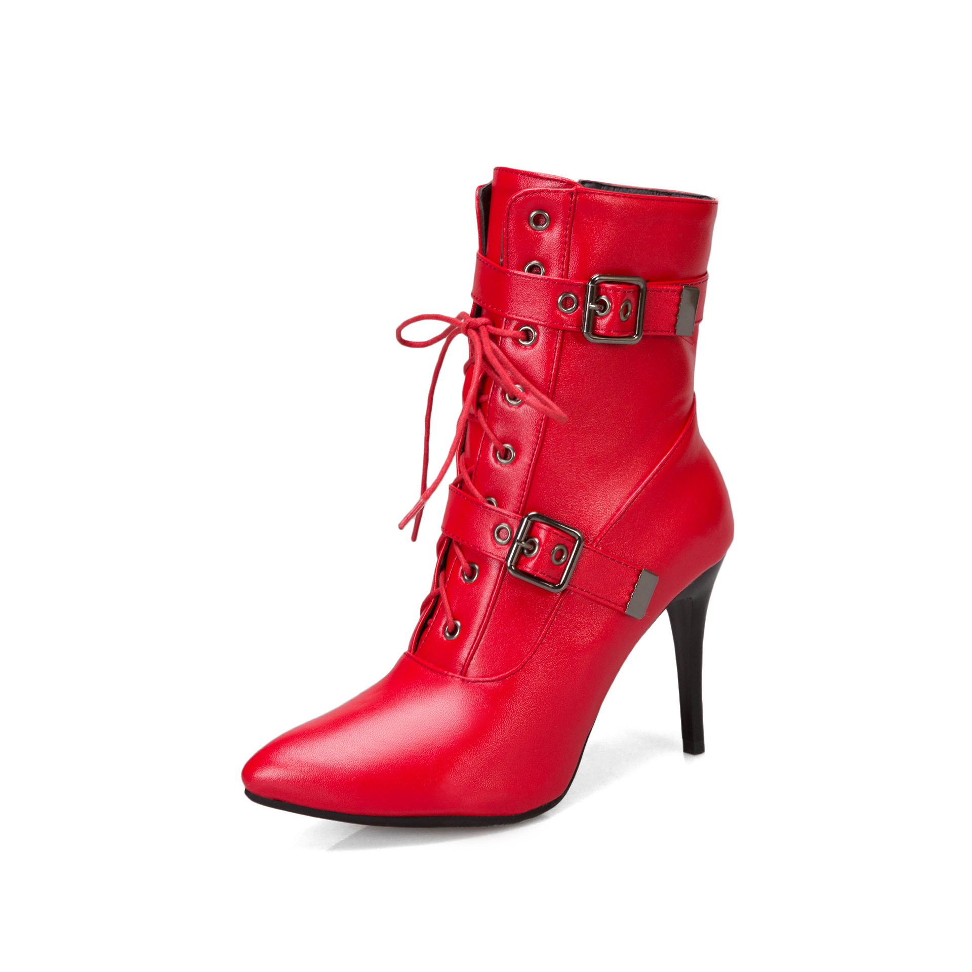 Ankle Boots Women Thick High Heels Pointed Toe Western Cowboy Boots Female Green Red Blue Leather Shoes for Lady Autumn