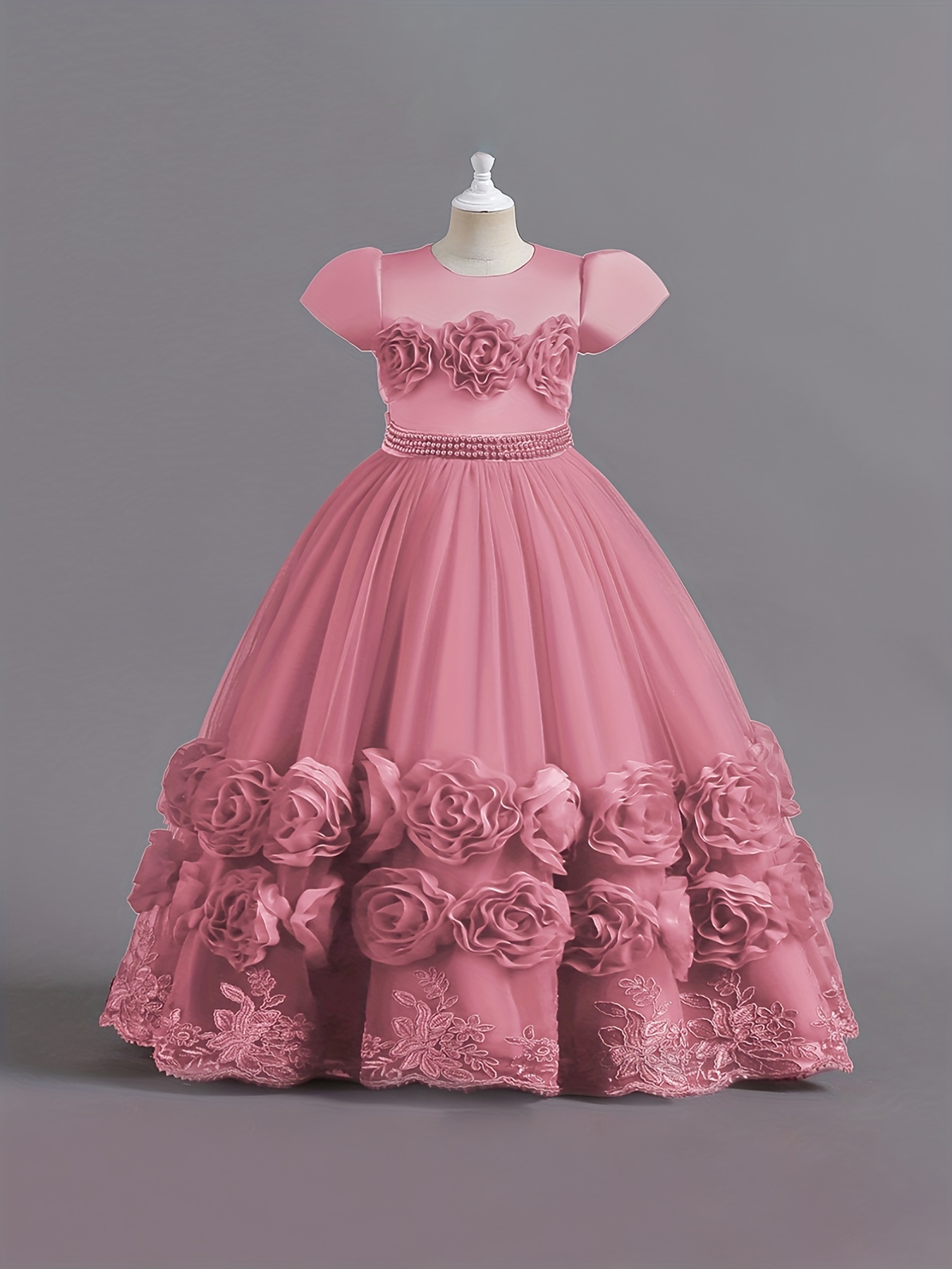 Girl Formal Dress Ball Gown 3D Flower & Lace Embroidered Dress For Kids Pageant Wedding Bridesmaid Party Maxi Princess Communion