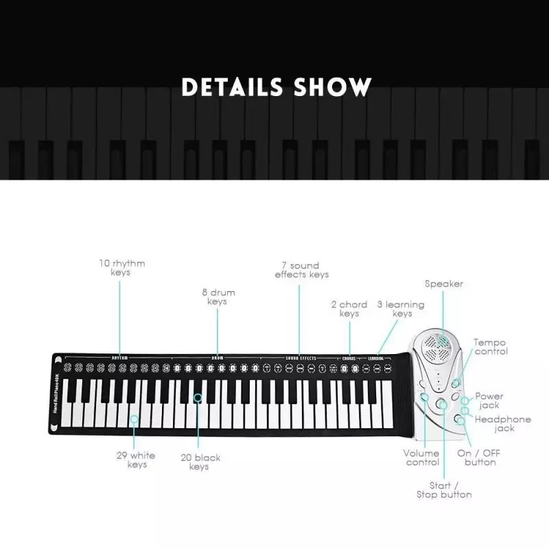 49-key folding hand-rolled piano silicone portable hand-rolled piano electronic piano for beginners Electronic organ