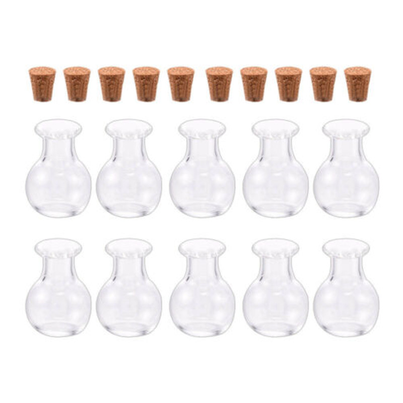 10pc MINI SMALL GLASS BOTTLES CORK STOPPER CLEAR EMPTY JARS VIALS PENDANTS DIY