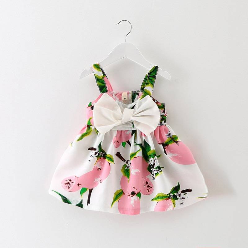 Infant baby clothes brand design sleeveless print bow dress 2016 summer girls baby clothing cool cotton party princess dresses