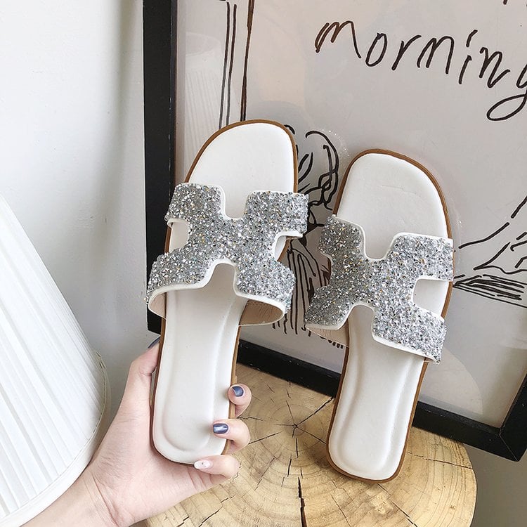 Women's H slippers new fashion outdoor multifunctional slippers, wearing flat slippers H ladies flat slippers sandals