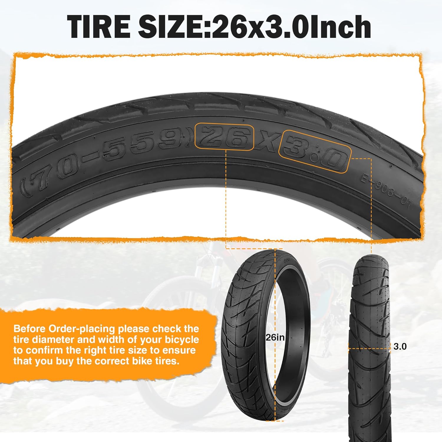 WEEROCK 1/2 Pack Bike Fat Tires 26 x 3.0 Inch Electric Bicycle Fat Tires with/Without 26 X 3.0 Inner Tubes Folding Bead Tire Compatible with 26" Wide