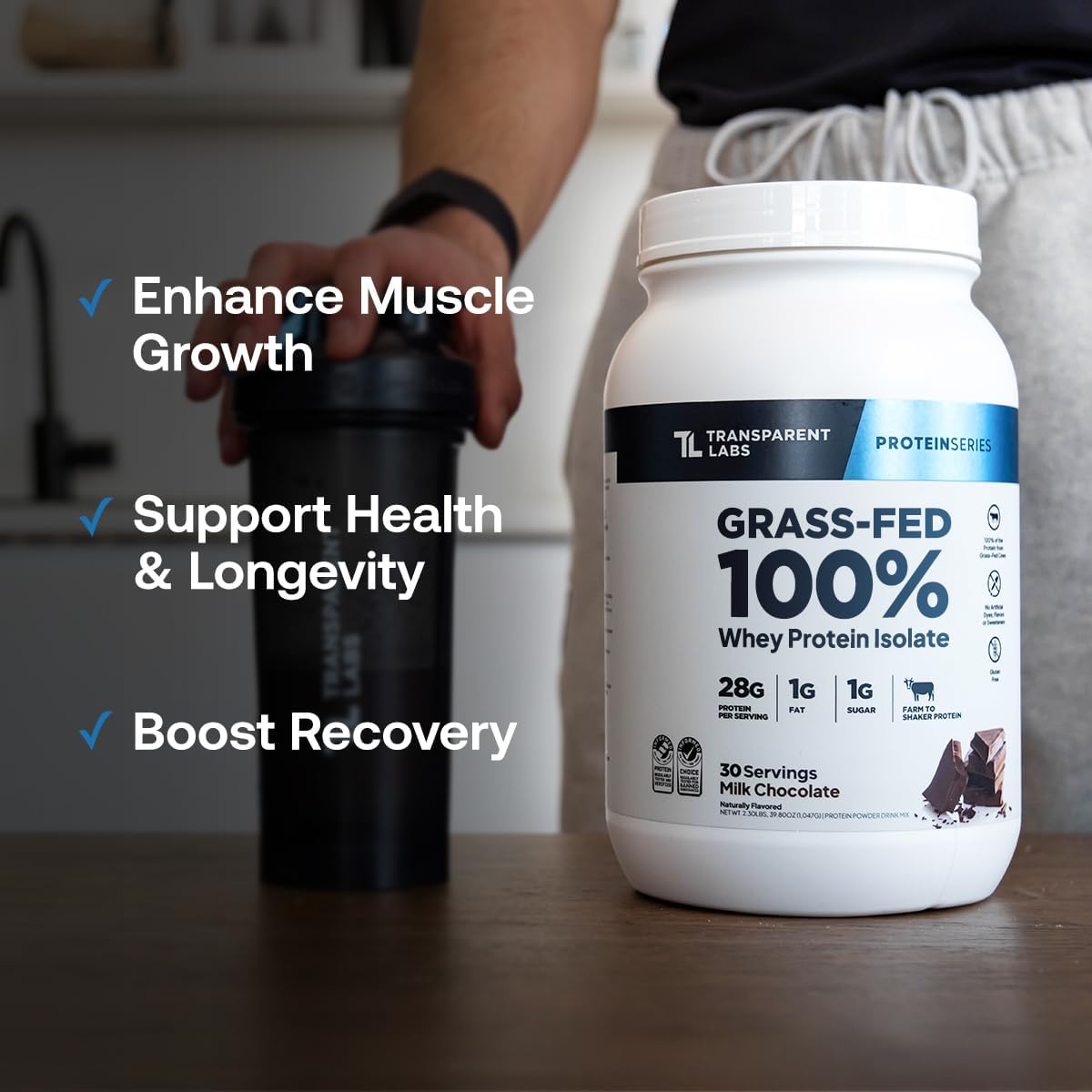 Transparent Labs Grass-Fed Whey Protein Isolate - Naturally Flavored, Gluten Free Whey Protein Powder with 28g of Protein per Serving & 9 Amino Acids