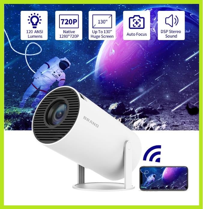 Android 11 4K Projector WiFi6 HY300 Allwinner h713 200ANSI BT5.0 1280*720P Dual wifi Home Theater Outdoor portable white