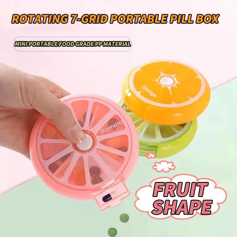 1 PC Sleek Rotating 7-Day Pill Organizer – Compact Outdoor Travel Medicine Dispenser with Snap-Tight Lids & Vitamin-Safe Round C