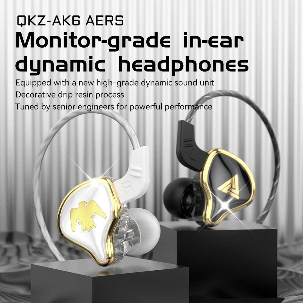 QKZ AK6 Ares Dynamic Earphones In Ear HIFI Bass Earbuds Sport Headset Noise Cancelling Music Monitor Wired Headphones With Mic