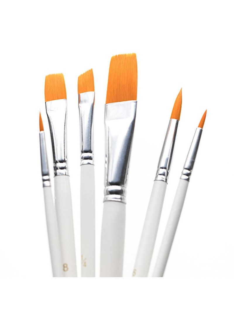 6Pcs/Set Wood Handle Paint Brushes Watercolor Gouache Acrylic Painting Nylon Hair Paintbrushes Kit