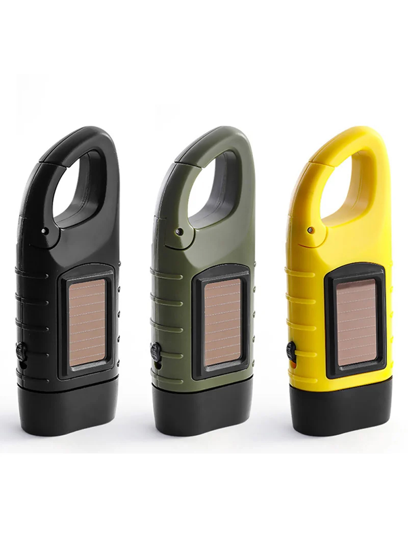 Portable Solar Powered Flashlight Rechargeable Hand-Cranked LED Emergency Torch Outdoor Climbing Backpack Hiking (L4.5 x W3 x H12.4)cm / (L1.8 x W1.2