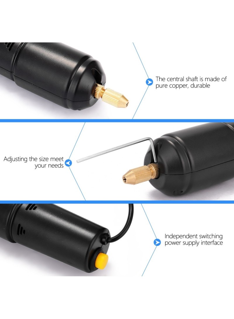 Mini Electric Drill USB 5V Power Handheld Drill Bits Puncher Rotary Tool DIY Grinding Tool For Jewelry Crafting PCB Resin (L12.3 x W3)cm / (L4.84 x W1