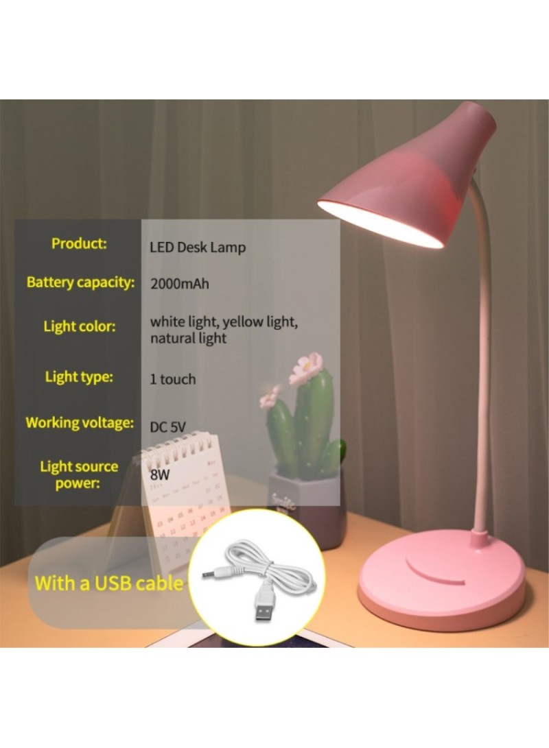 Adjustable 3 Light Colors LED 8W Desk Lamp Eye-Caring Table Light - Pink