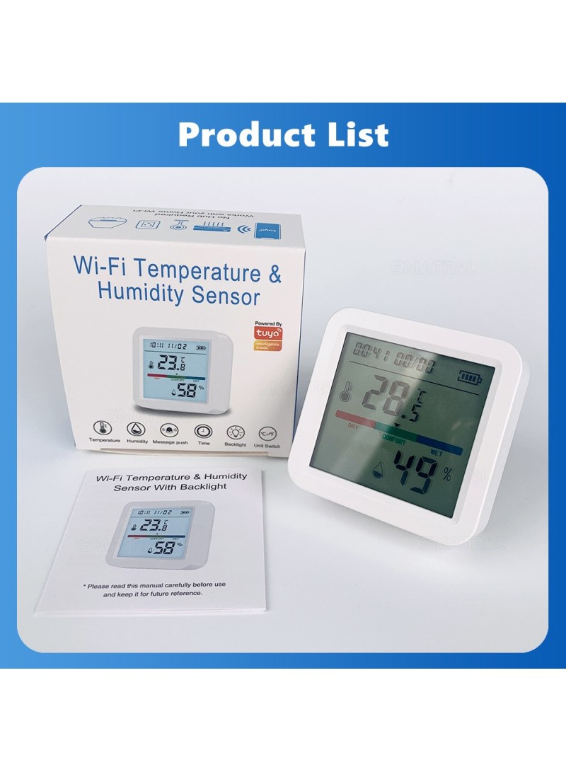 Tuya Zigbee Smart Temperature Humidity Detector Real Time Monitoring Wireless Sensor WSD017 (W2.2 x D0.9 x H5.6)inch