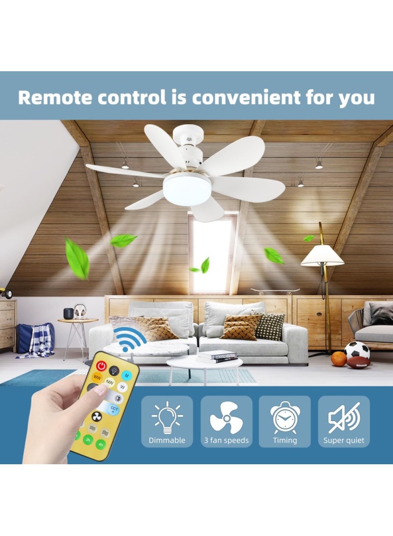 20.5" LED Chandelier Ceiling Fan Light with Remote Control, 30W Power, 3-Color Lighting, Timer, Sleep Mode & Independent Fan and Light Control - White