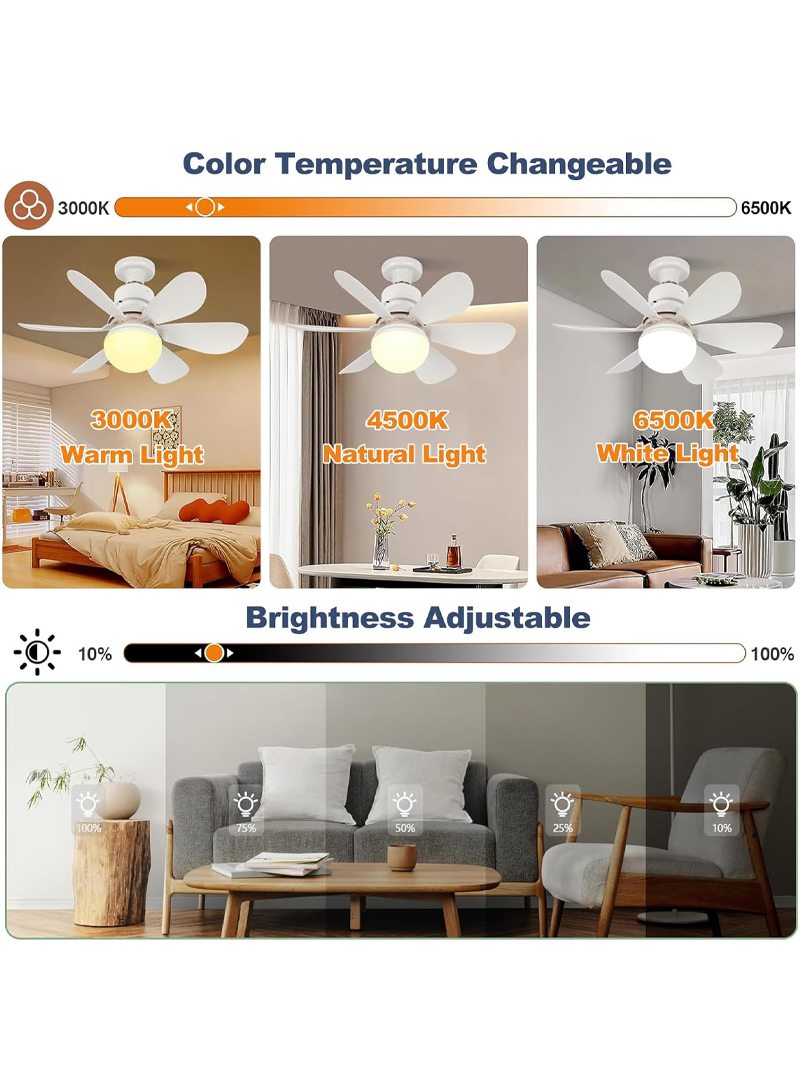 16.5" LED Ceiling Fan Light with Remote Control, 30W Power, 3 Color Temperatures, Dimmable Brightness & 6-Blade Cooling Fan