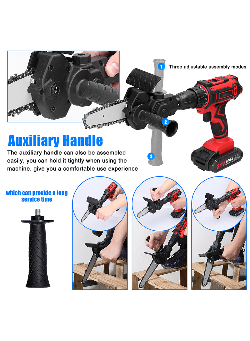 4-inch Electric Drill Modified to Electric Chainsaw Tool Portable Drill Saw Chainsaw Attachment - Black